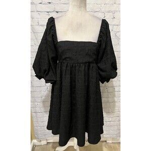 Sweet lemon puff sleeve mini black dress with a zipper back size small